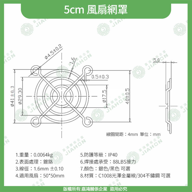 散熱風扇網5cm