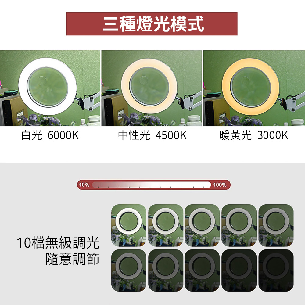 LED長臂放大鏡台燈