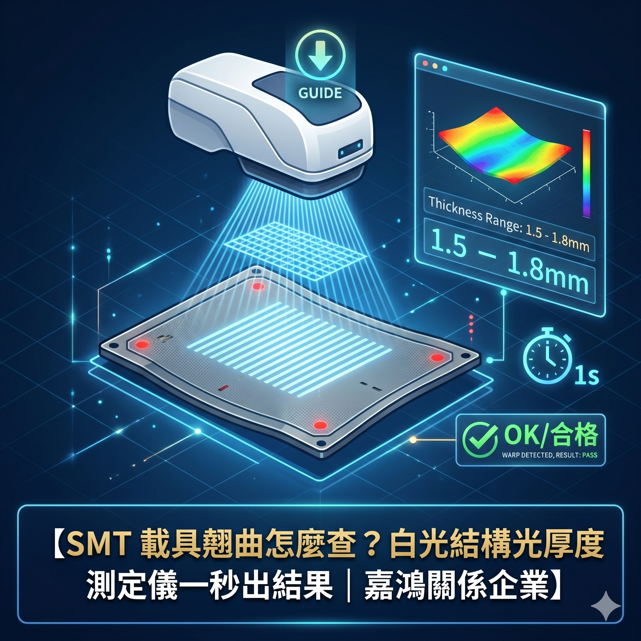 SMT 載具翹曲怎麼查？白光結構光厚度測定儀一秒出結果 | 嘉鴻關係企業