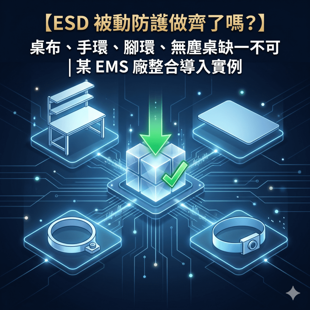 ESD 被動防護做齊了嗎？桌布、手環、腳環、無塵桌缺一不可｜某 EMS 廠整合導入實例