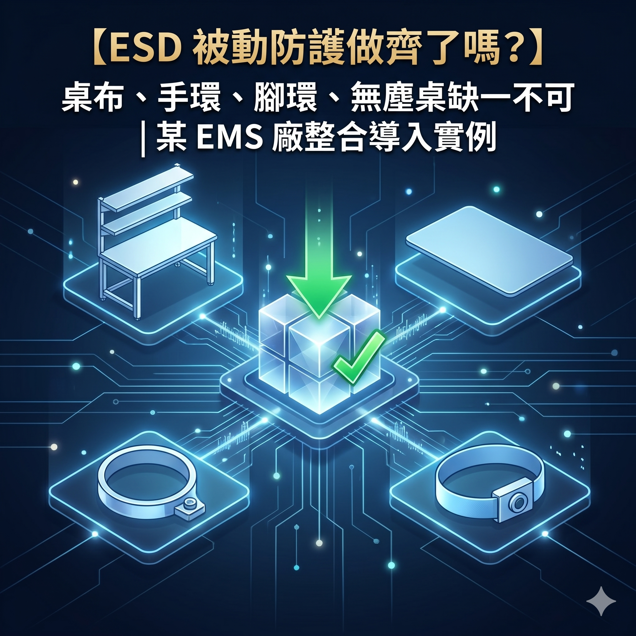 ESD 被動防護做齊了嗎？桌布、手環、腳環、無塵桌缺一不可｜某 EMS 廠整合導入實例
