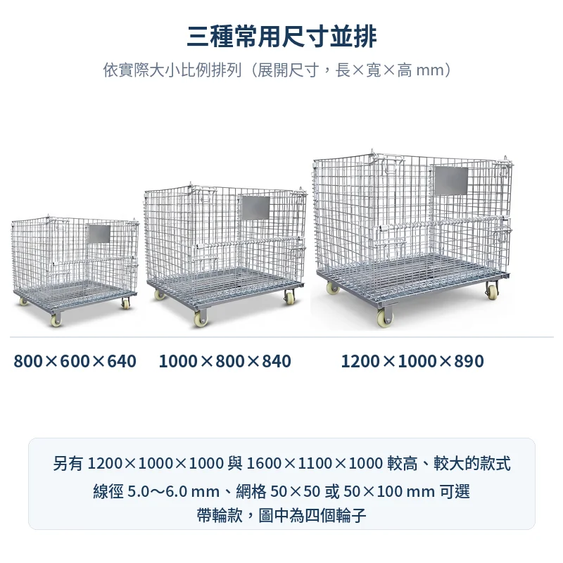 800×600、1000×800、1200×1000 三種尺寸蝴蝶籠並排