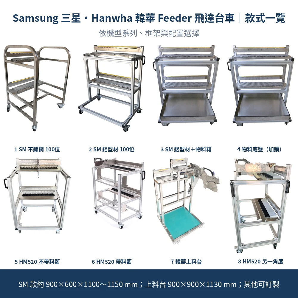 Samsung 三星・Hanwha 韓華 Feeder Cart 飛達台車款式一覽